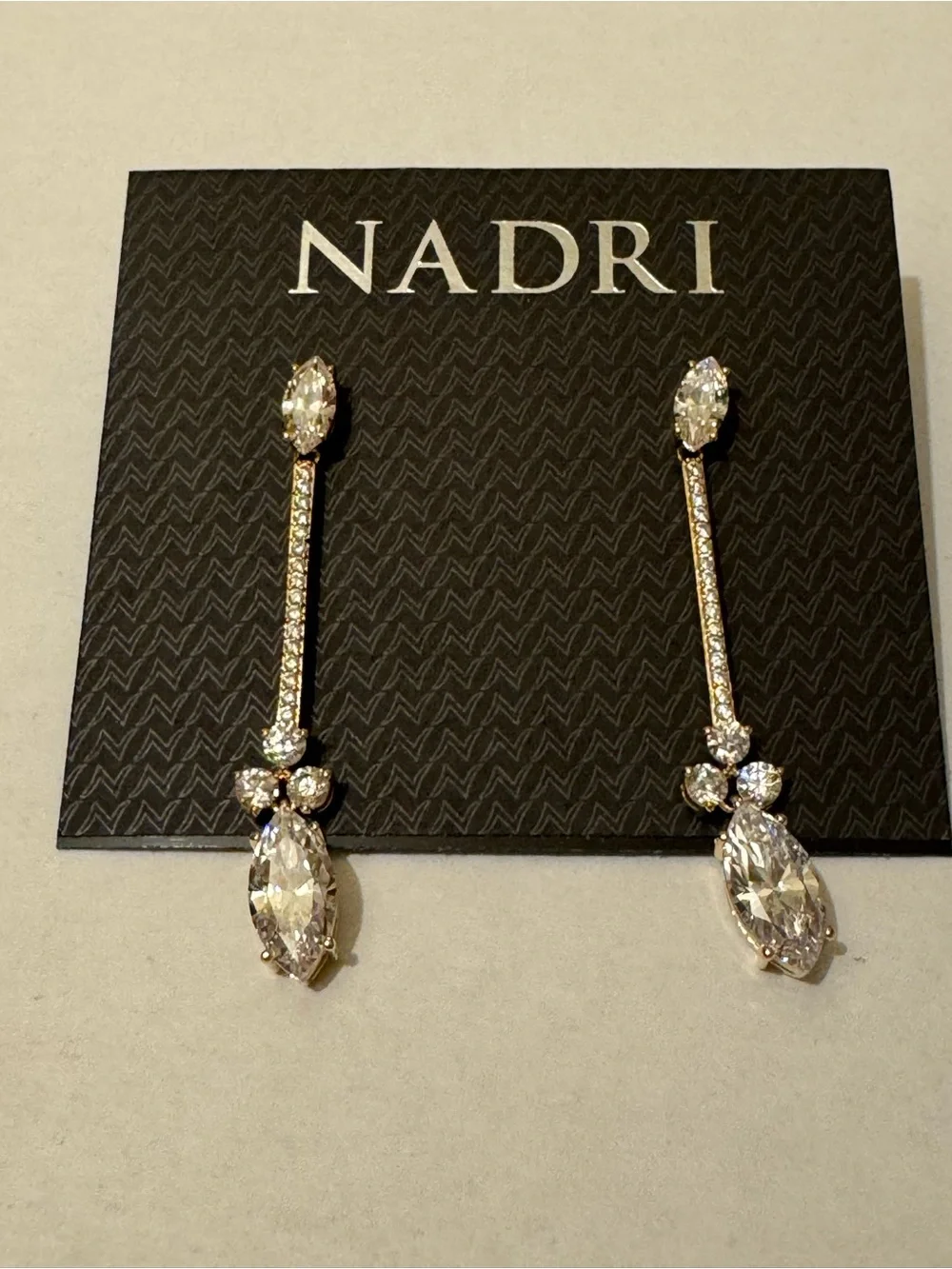 NWT NADRI Cassi CZ Marquis Round Linear Drop Earrings